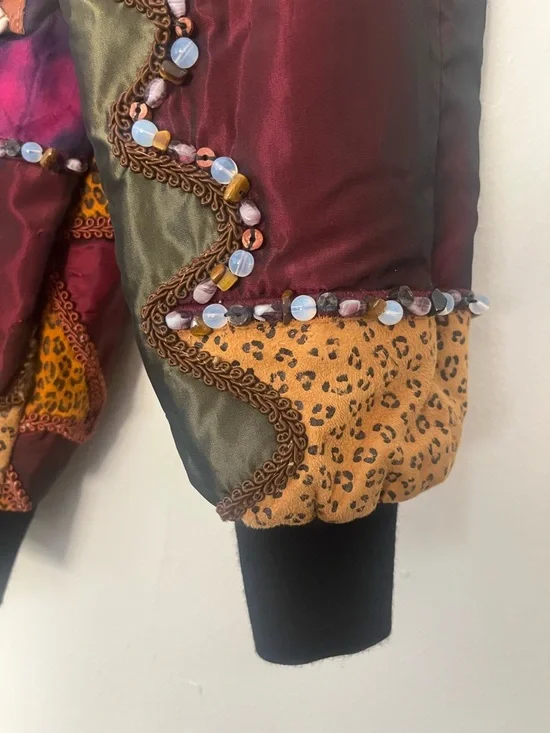One of a kind. Patchwork Embellished Multicolor Bomber Jacket with Shell Accents - Picture 6 of 16
